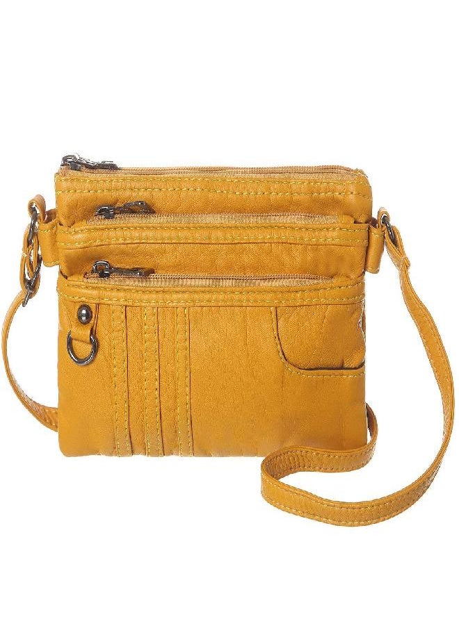 MINICAT Treble Pockets Small Crossbody Purse Soft Synthetic Leather Cell Phone Purse Wallet for Women(Yellow)