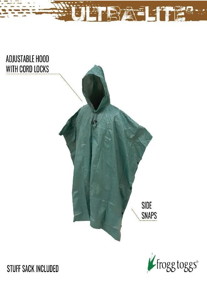 FROGG TOGGS Men's Standard Ultra-Lite2 Waterproof Breathable Poncho, Dark Green, One Size