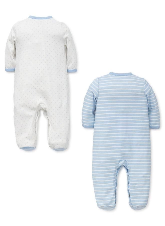 Little Me Baby Girls' 2-Pack of Scratch Free Tag 100% Cotton Footies, Light Blue Stripe, 6 Months