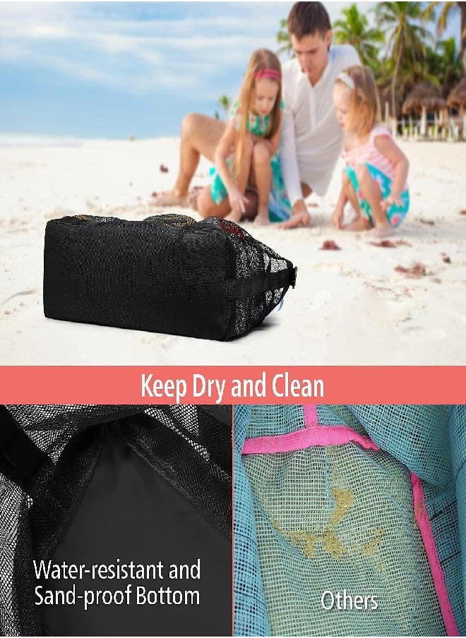 Mesh Beach Bag, F-color 9 Pockets Oversized Beach Tote Bag with Zipper Pool Toy Beach Bag, Black