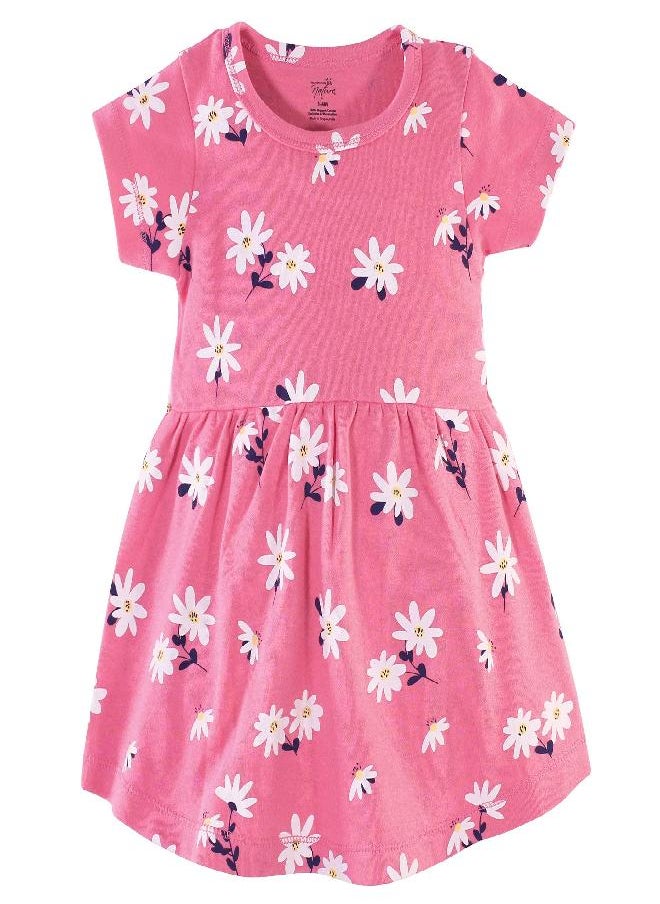 Hudson Baby Infant and Toddler Girl Cotton Dresses Pink Daisy, 0-3 Months