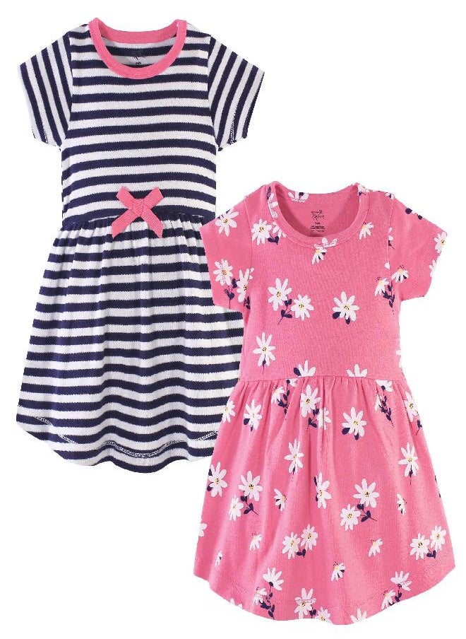 Hudson Baby Infant and Toddler Girl Cotton Dresses Pink Daisy, 0-3 Months