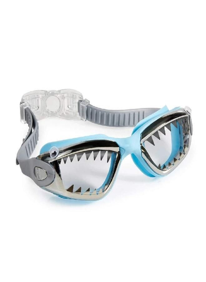 Bling2o Boys' Baby Blue Shark Teeth Swimming Goggles with UV Protection (Ages 5+ up) - Latex-Free, 100% Silicone Material - Includes Anti-Fog & UV Protection - Hard Protective Cover & Adjustable Strap