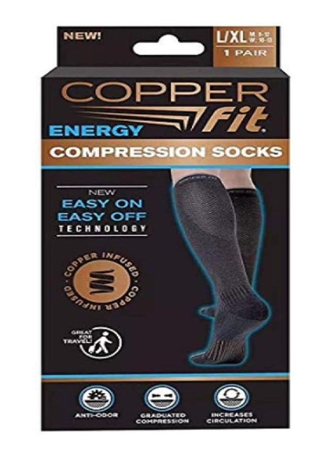 Copper Fit Unisex Compression Sock, Choose Size and Pairs (2, Large/X-Large), Black