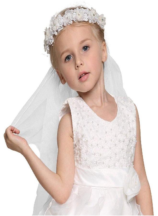 Bienvenu First Communion Flower Girl Bow Embroidered Wedding Veil Two Layers