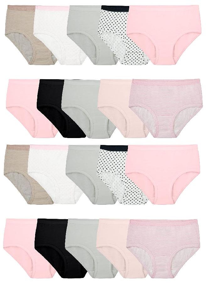Fruit of the Loom Girls' Tag Free Cotton Brief Underwear Multipacks, Brief-20 Pack-Black/Pink/Grey, 12