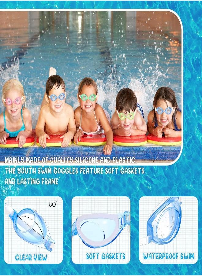 12 Pairs Summer Kids Swimming Goggles No Leaking Swim Goggles Kids Pool Goggles Wide View Swim Glasses Clear Water Goggles with Adjustable Strap for Youth Children Teens Boys Girls Aged 6-14, 4 Colors