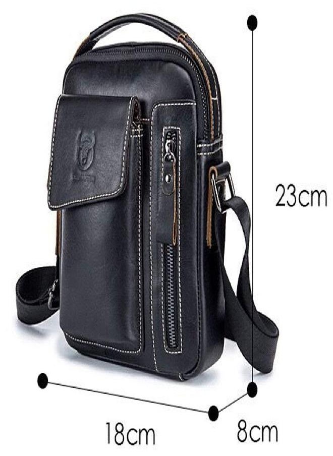 Men's Small Shoulder Bag, Genuine Leather Bag, Retro lightweight Cross Body Everyday Satchel Bag for Business Casual Sport Hiking Travel