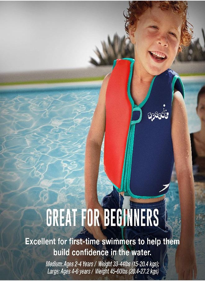 Speedo Unisex-Child Swim Flotation Classic Life Vest Begin to Swim UPF 50 Sapphire Blue Printed, Large