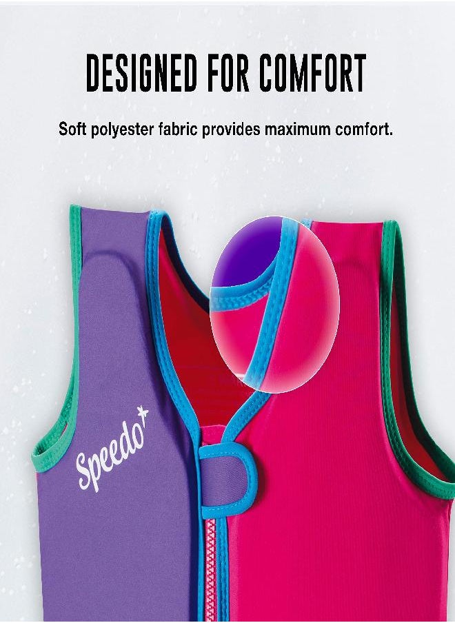 Speedo Unisex-Child Swim Flotation Classic Life Vest Begin to Swim UPF 50 Sapphire Blue Printed, Large