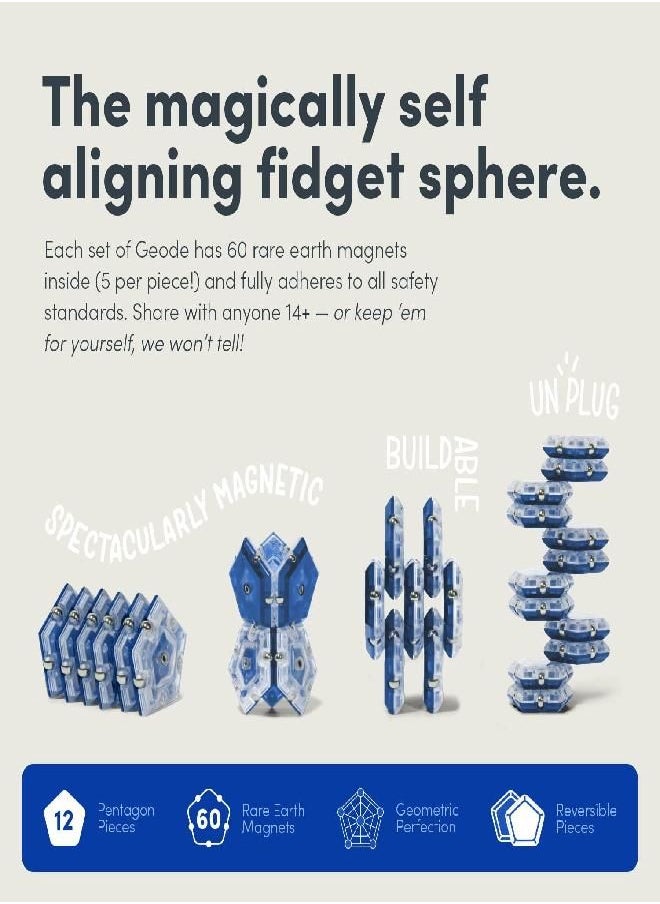 Speks Geode Magnetic Fidget Sphere - Pentagons 12-Piece Set - Cobalt - Fun Desk Toy for Adults