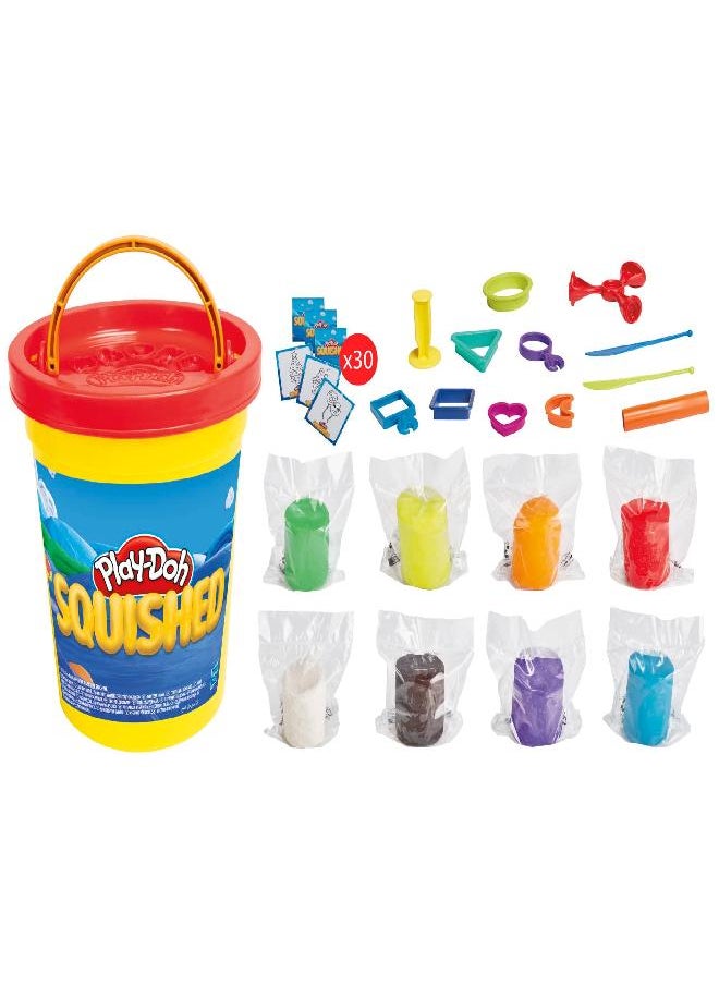 Play-Doh Squished Creative Challenge Set with 4 Activities for Kids 5 Years and Up, 30 Challenge Cards, Mega Can with 8 Modeling Compound Colors