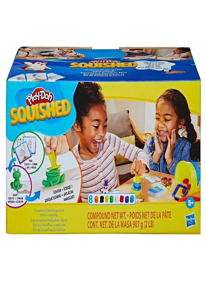 Play-Doh Squished Creative Challenge Set with 4 Activities for Kids 5 Years and Up, 30 Challenge Cards, Mega Can with 8 Modeling Compound Colors