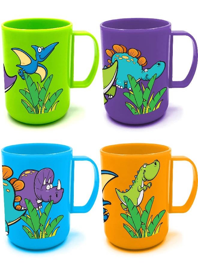 ArtCreativity Dinosaur Mugs for Kids, Set of 4, Plastic Dino Cups in Assorted Colors & Designs, Dinosaur Party Favors, Dinosaur Gifts for Boys and Girls, Unique Table Decorations for Themed Parties