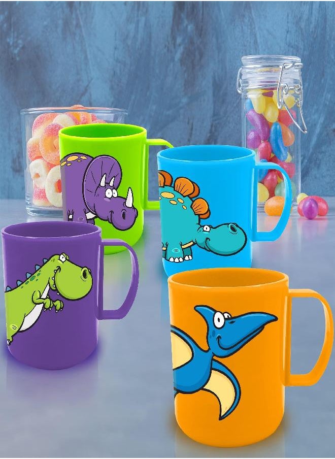 ArtCreativity Dinosaur Mugs for Kids, Set of 4, Plastic Dino Cups in Assorted Colors & Designs, Dinosaur Party Favors, Dinosaur Gifts for Boys and Girls, Unique Table Decorations for Themed Parties