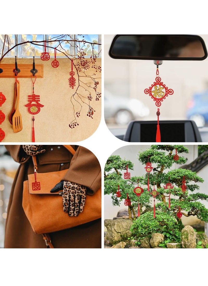 56 Pcs Chinese New Year Decorations Red Chinese Knot Hanging Ornaments Tassels Knot Decor Traditional Lucky Hanging Ornaments Lucky Fu Pendants Traditional Little Red Lantern for Home Office Car Tree