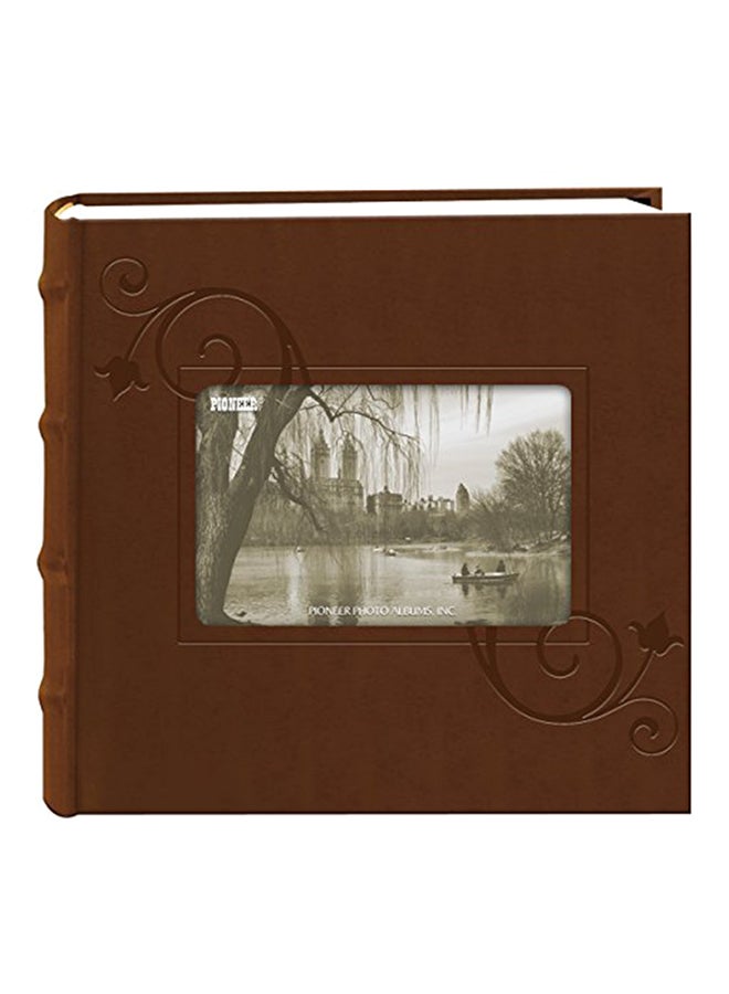 Embossed Floral Frame Leatherette Cover Photo Album Brown 9.5x1.75x9.38inch