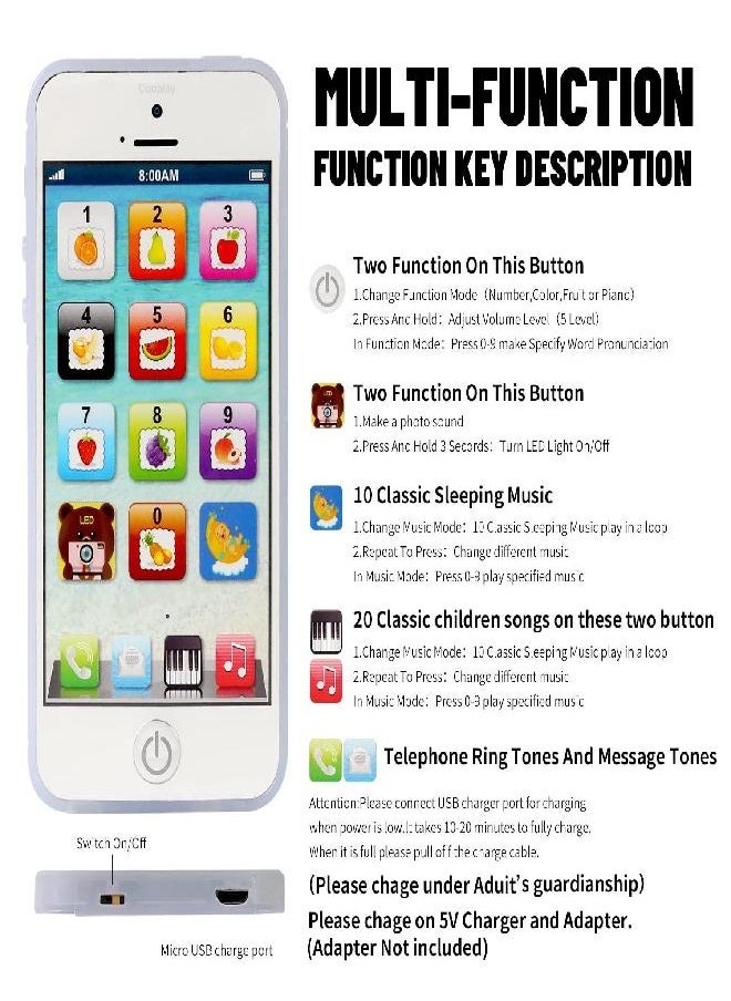 Cooplay 2pcs Black and White Yphone Y-Phone Toy Play Music Cell Phone Mobile Phone Learning English Education Gift for Baby Kids Sets of 2