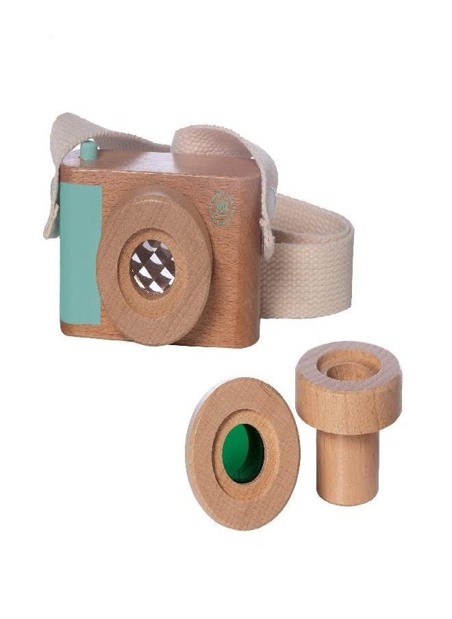 Manhattan Toy Natural Historian Wooden Camera Pretend Time Play with Clear, Green & Kaleidoscope Lenses