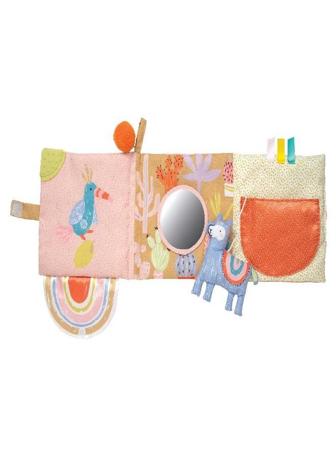 Manhattan Toy Llama Themed Soft Baby Activity Book with Squeaker, Crinkle Paper and Baby-safe Mirror