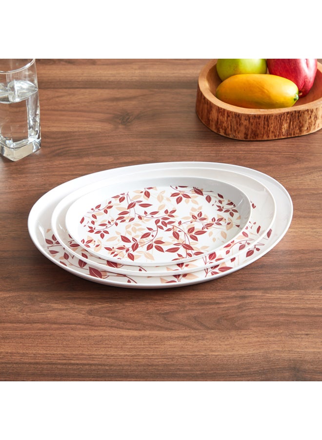 3-Piece Leaf Printed Tray Set Multicolour 24x7cm