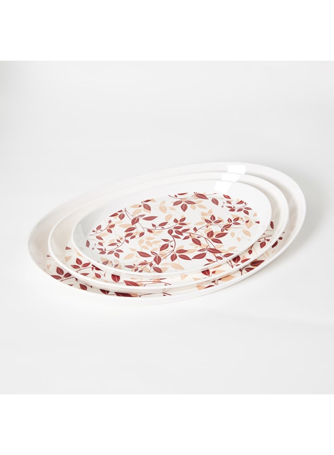 3-Piece Leaf Printed Tray Set Multicolour 24x7cm