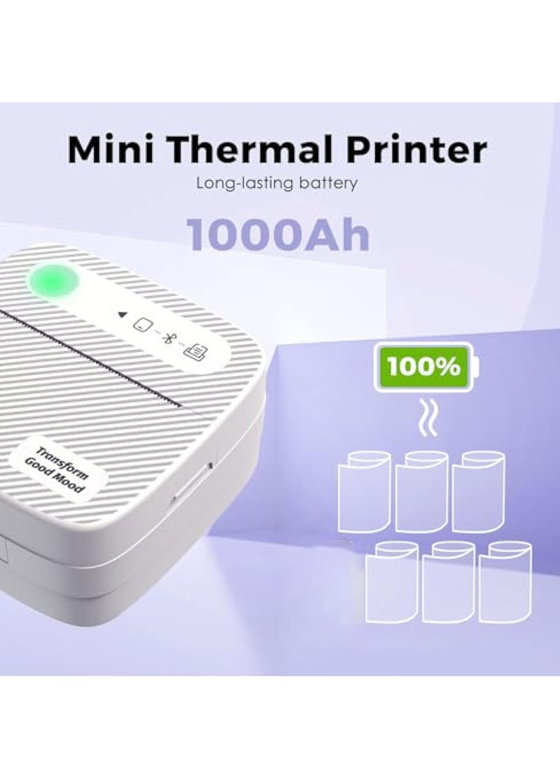 Mini Printer with 6 Rolls Sticker Paper, Portable Sticker Printer Efficiently and Quickly, Thermal-Wireless-Bluetooth-Mini Inkless-Printer, Pictures, DIY, Label, Free App with Multiple Templates