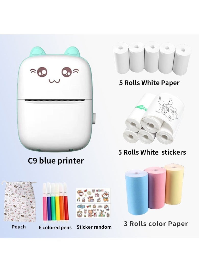 Portable Mini Printer, Labler Maker Machine with 13 Rolls Paper,Bluetooth Sticker Printer Wireless Inkless printer Compatible with iOS/Android for Study Notes Journal,Memo,Photo,Lists,QR,Adress