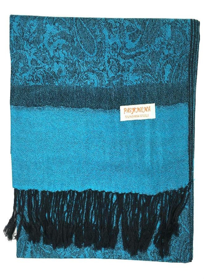 Plum Feathers Tapestry Ethnic Paisley Pattern Pashmina Scarf cyan blue