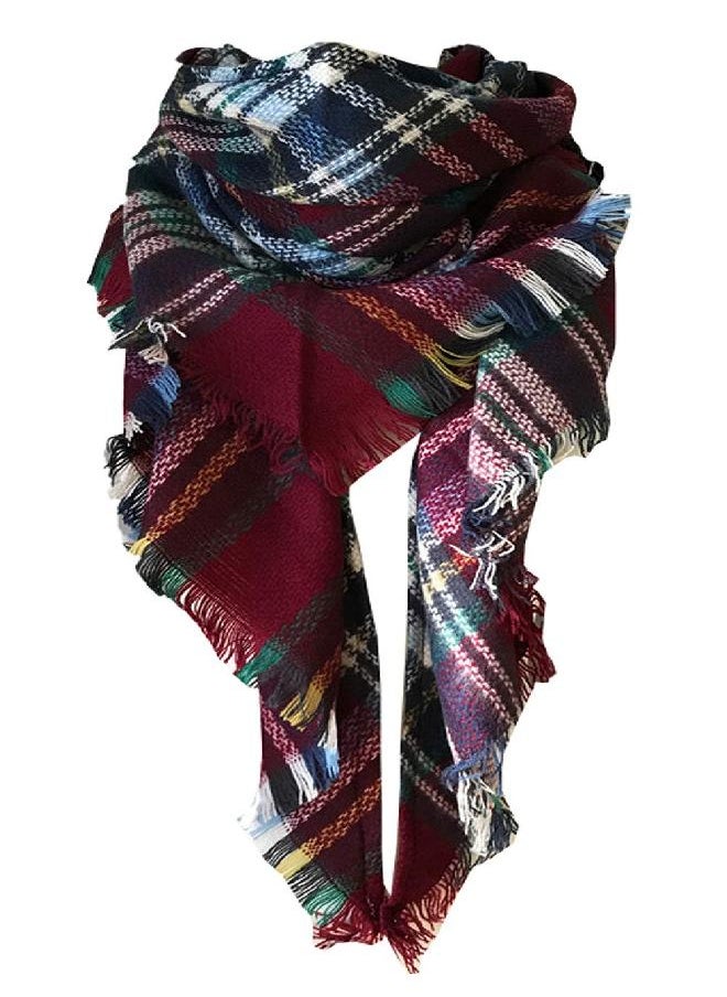 Wander Agio Womens Warm Scarf Triangle Shawls Large Scarves Stripe Plaid Fichu Big New Purplish Red 24