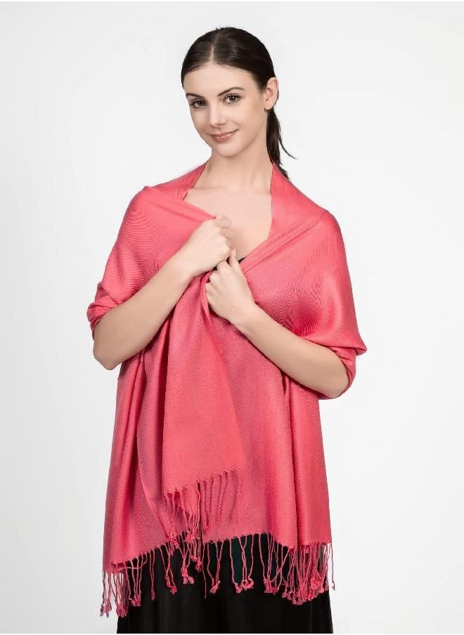 Achillea Large Soft Silky Pashmina Shawl Wrap Scarf in Solid Colors (Coral Pink)