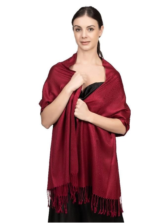 Achillea Large Soft Silky Pashmina Shawl Wrap Scarf in Solid Colors (Wine)