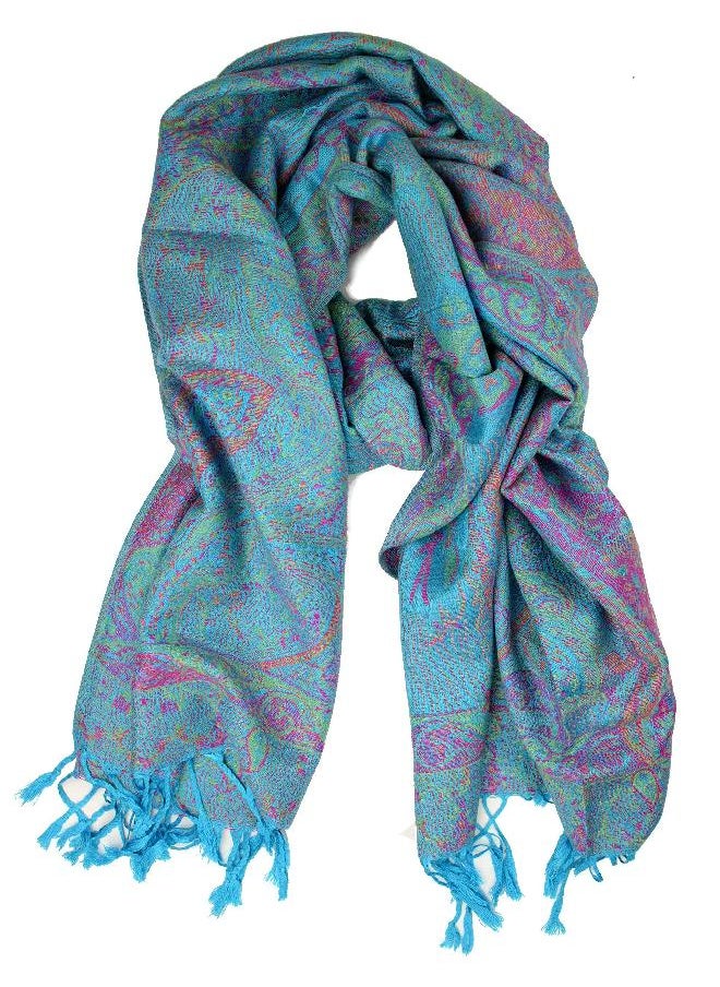 Plum Feathers Tapestry Ethnic Paisley Pattern Pashmina Shawl Scarf (Turquoise Tapestry)