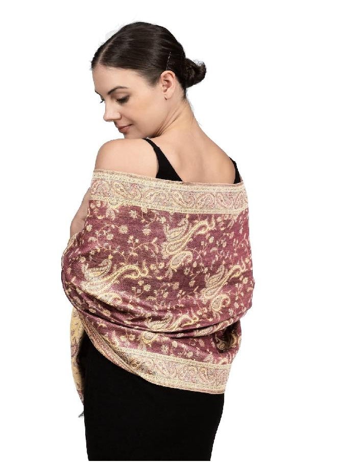 Achillea Soft Silky Reversible Paisley Pashmina Shawl Wrap Scarf w/Fringes (Violet)