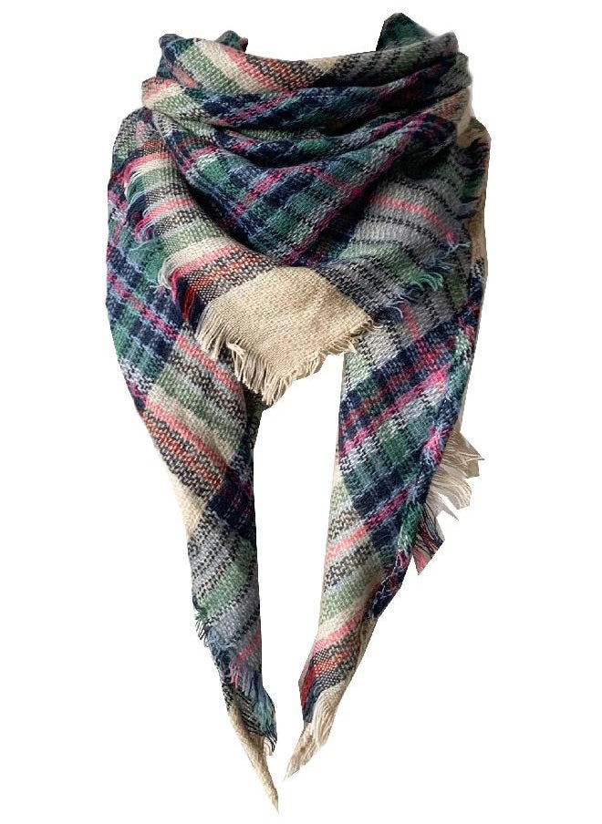 Wander Agio Womens Warm Scarf Triangle Shawls Large Scarves Stripe Small Plaid Fichu Pink Green Beige 40