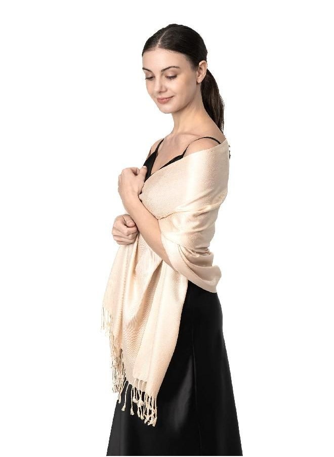 Achillea Large Soft Silky Pashmina Shawl Wrap Scarf in Solid Colors (Cream/Beige)