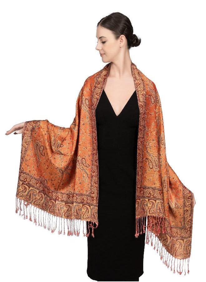 Achillea Soft Silky Reversible Paisley Pashmina Shawl Wrap Scarf w/Fringes 80