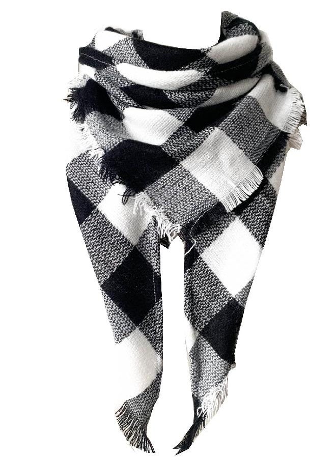 Wander Agio Womens Warm Scarf Triangle Shawls Large Scarves Stripe Small Plaid Fichu Black White 35