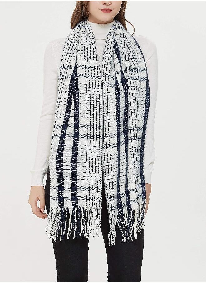 Wander Agio Womens Fashion Long Shawl Big Scarves Grid Winter Warm Large Scarf Small Plaid Black White 1