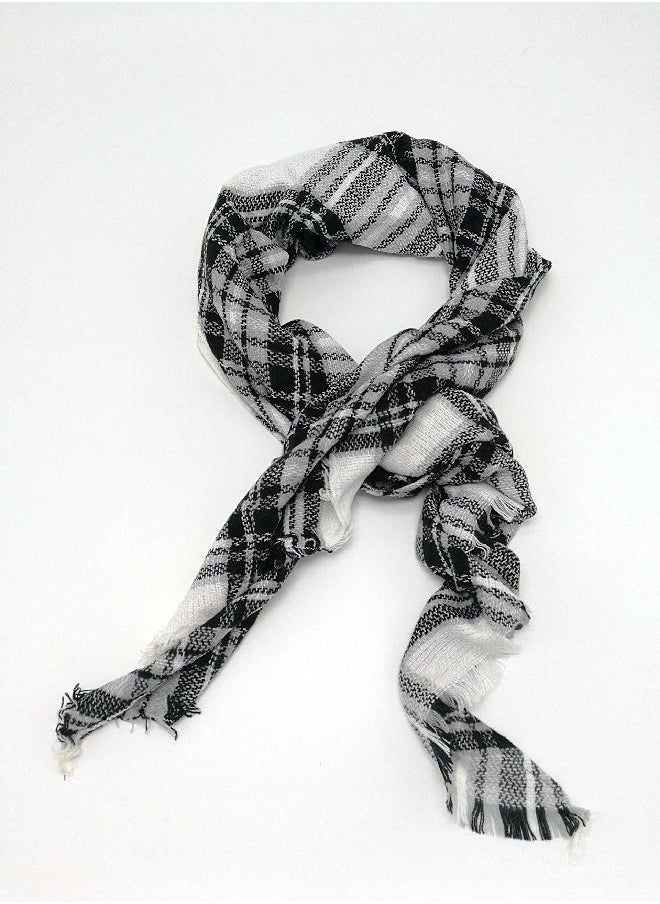 Wander Agio Womens Warm Scarf Triangle Shawls Large Scarves Stripe Plaid Fichu Raw White Grey Colour 5