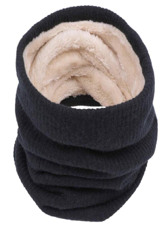 Infinity Scarf Winter Double-Layer Neck Warmer Knit Fleece Lined Circle Loop Scarves Gifts(Black)