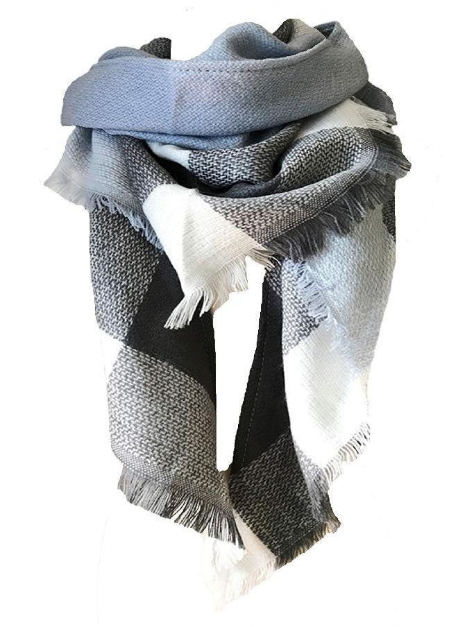 Wander Agio Women's Fashion Scaves Shawl Grid Winter Warm Plaid Scarf Fichu Big Plaid Grey Light Blue28