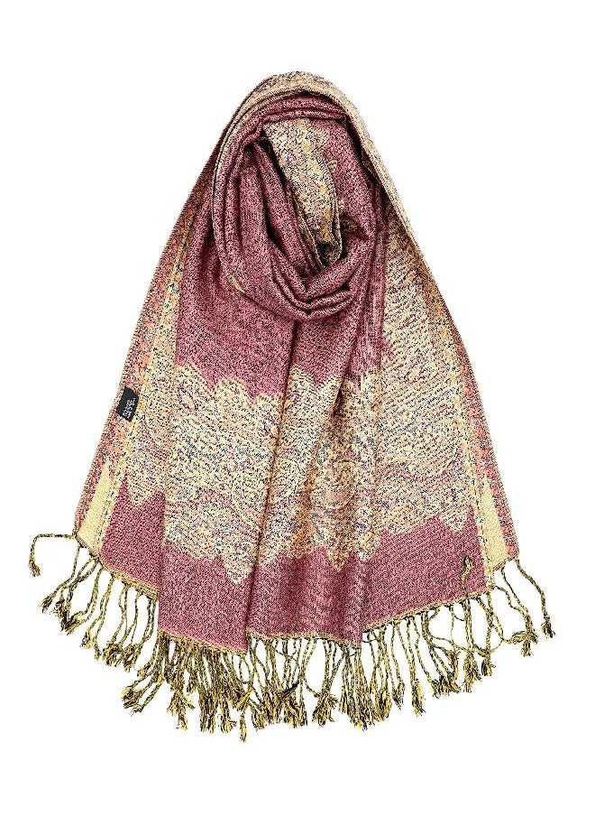 Achillea Soft Silky Reversible Paisley Pashmina Shawl Wrap Scarf w/Fringes (Border Orchid)