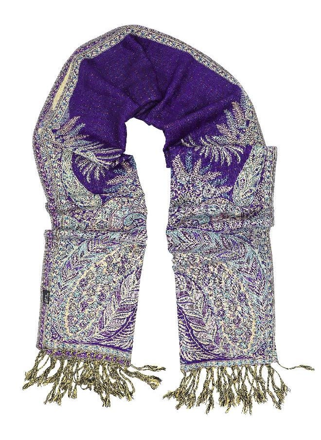 Achillea Soft Silky Reversible Paisley Pashmina Shawl Wrap Scarf w/Fringes (Big Paisley Purple)