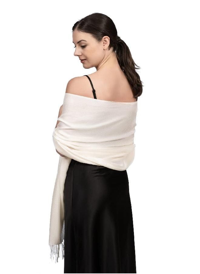 Achillea Large Soft Silky Pashmina Shawl Wrap Scarf in Solid Colors (Ivory)