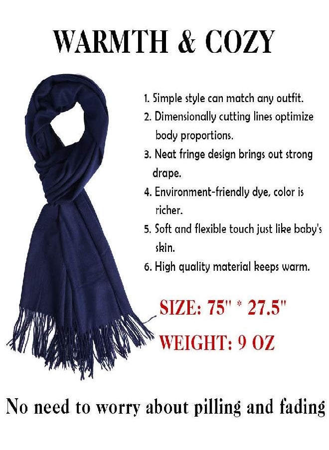 QBSM Womens Navy Blue Winter Pashmina Scarf Blanket Formal Shawls and Wraps for Evening Dresses