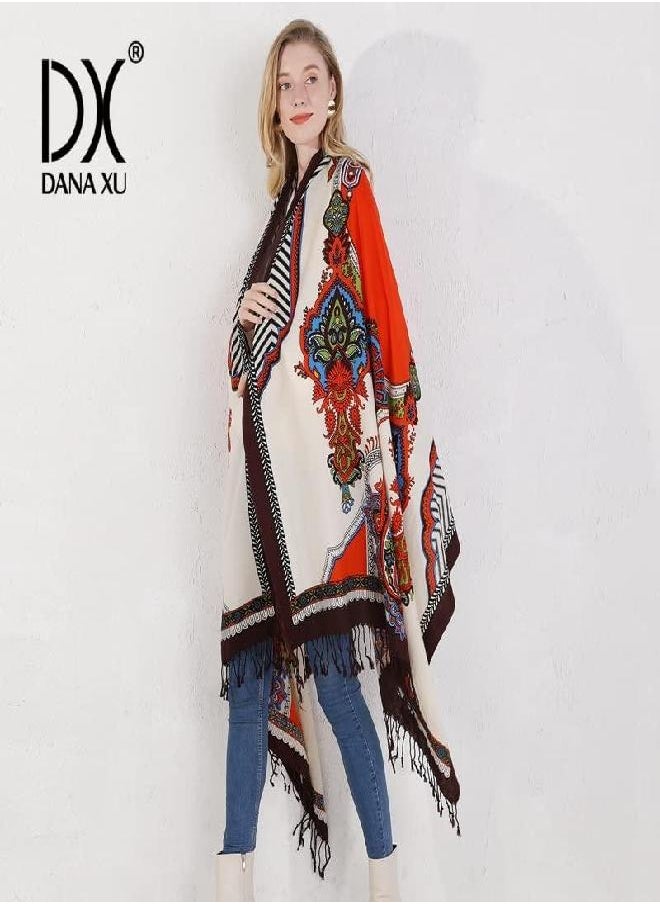 DANA XU 100% Pure Merino Wool Extra Large Pashmina Cashmere Scarf Shawl And Wrap For Women Winter Oversized Floral Blanket