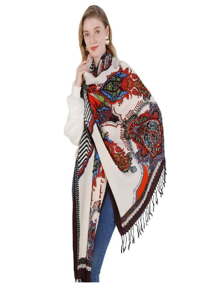 DANA XU 100% Pure Merino Wool Extra Large Pashmina Cashmere Scarf Shawl And Wrap For Women Winter Oversized Floral Blanket