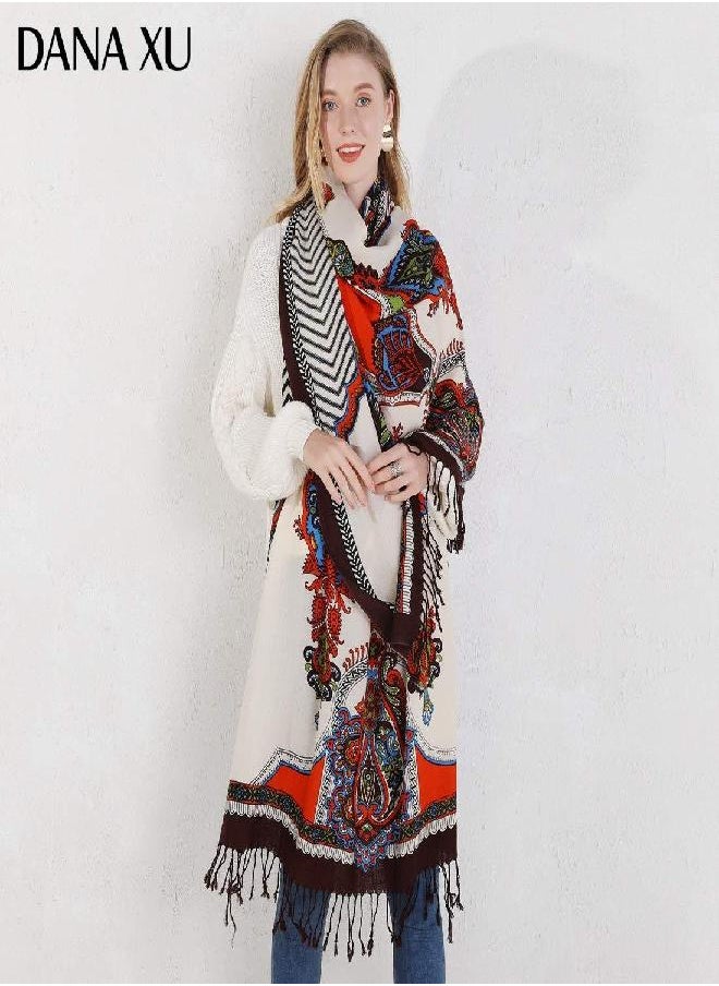 DANA XU 100% Pure Merino Wool Extra Large Pashmina Cashmere Scarf Shawl And Wrap For Women Winter Oversized Floral Blanket