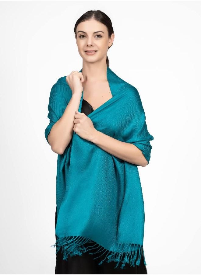 Achillea Large Soft Silky Pashmina Shawl Wrap Scarf in Solid Colors (Teal)